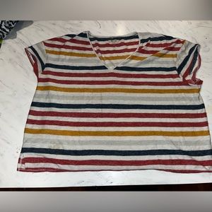 Madewell white stripe V neck short sleeve top blouse shirt 2x knit